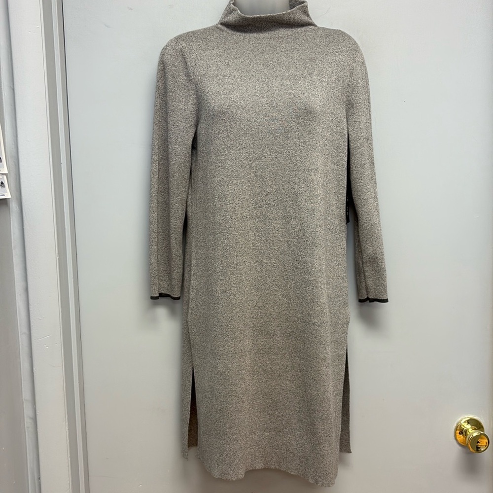 NWT NIC+ZOE Women’s Mockneck Sweater Dress with Side Slits -Frost Grey Size M